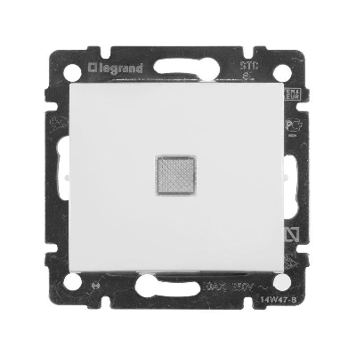 Переключатель проходной 1-кл. СП Valena 10А IP31 250В с зел. индикацией механизм бел. Leg 774426