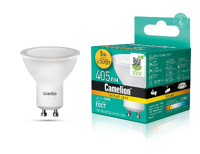Лампа светодиодная LED5-GU10/830/GU10 5Вт рефлектор матовая 3000К тепл. бел. GU10 405лм 170-265В Camelion 10956